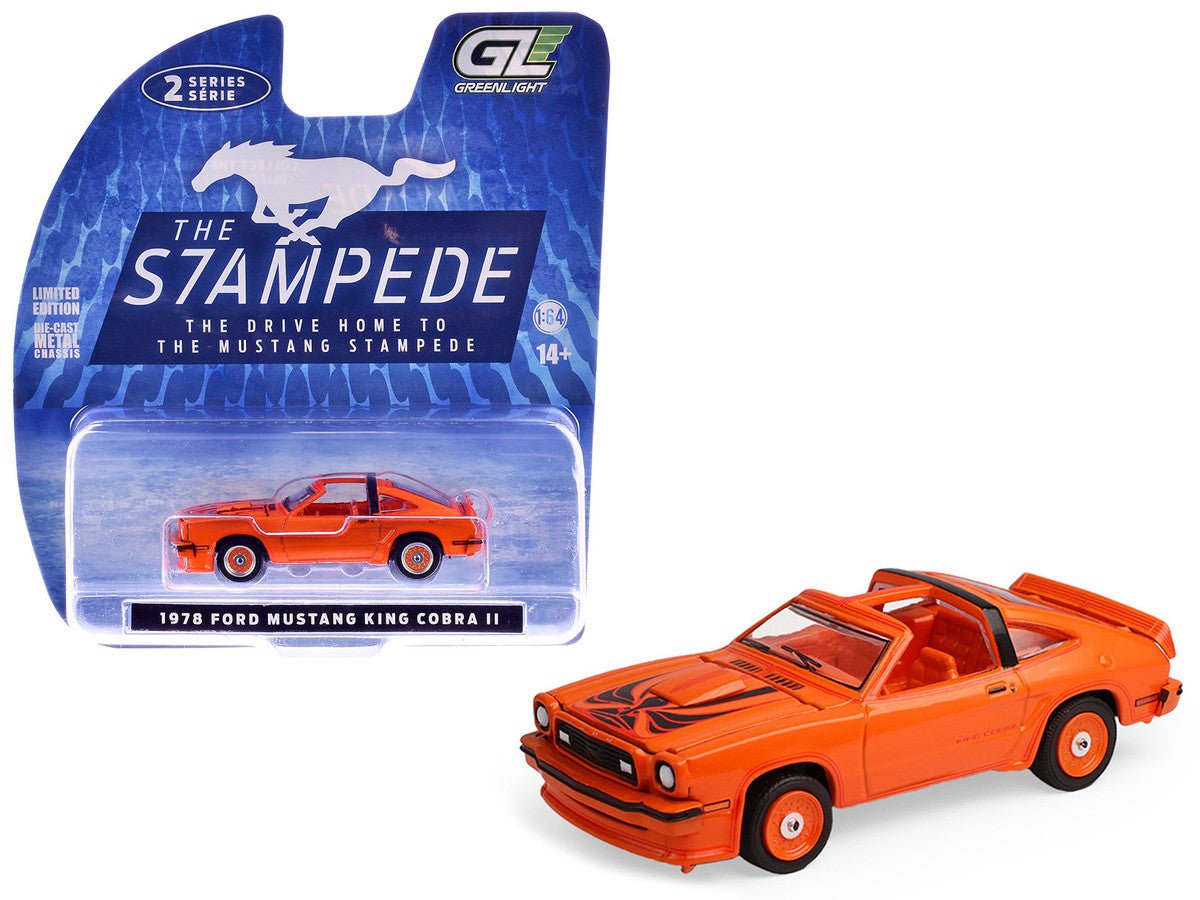 1978 Ford Mustang King Cobra II Tangerine with Black Graphics and Tangerine Interior "The Mustang Stampede" Series 2 1/64 Diecast Model Car by Greenlight-4