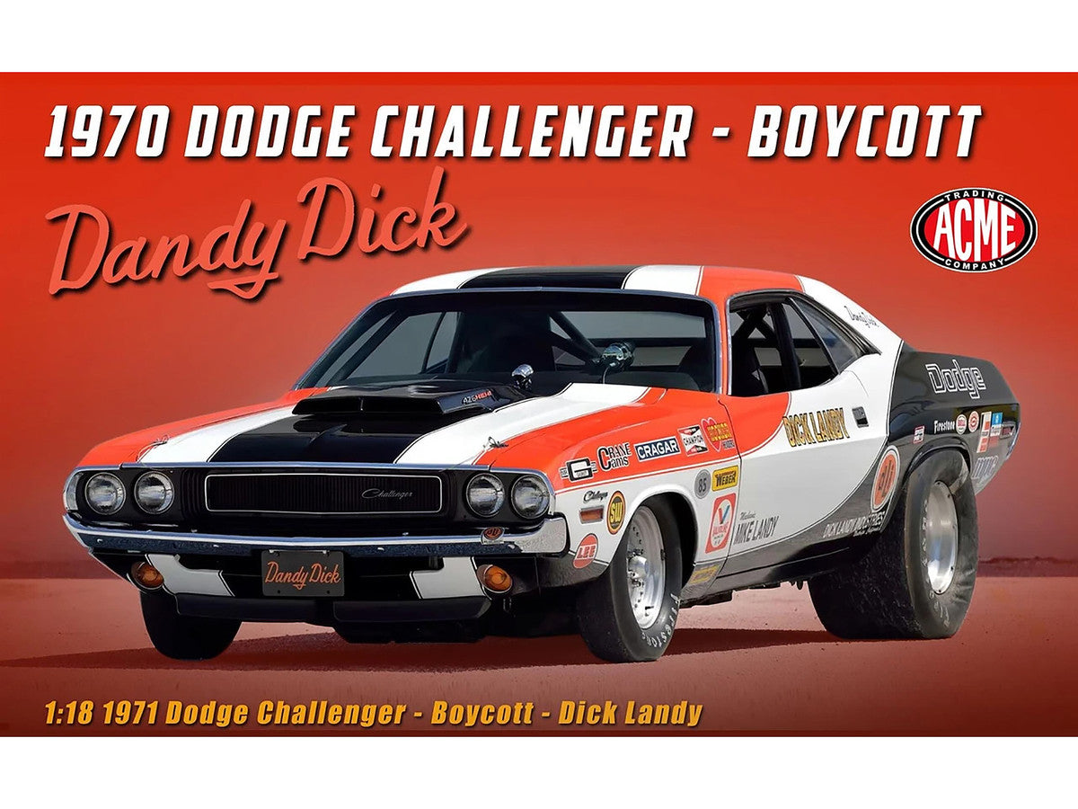 1970 Dodge Challenger "Boycott - 'Dandy' Dick Landy" White with Black and Red Stripes and Graphics Limited Edition to 500 pieces Worldwide 1/18 Diecast Model Car by ACME-2