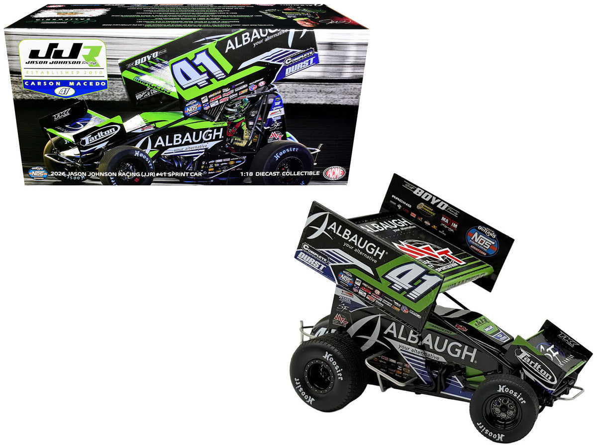Winged Sprint Car #41 Carson Macedo "Albaugh" Jason Johnson Racing (2026) 1/18 Diecast Model Car by ACME-0