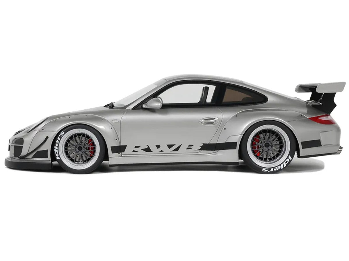 2024 Porsche 911 RWB Abu Silver Metallic with Black Hood 1/18 Model Car by GT Spirit-0