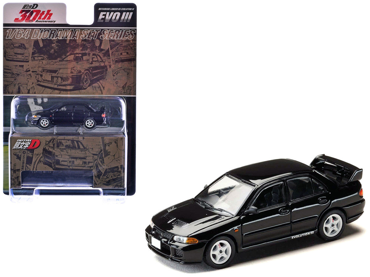 Mitsubishi Lancer RS Evolution III RHD (Right Hand Drive) Black "Initial D" (1995-2013) Manga "Diorama Set Series" 1/64 Diecast Model car by Hobby Japan-4