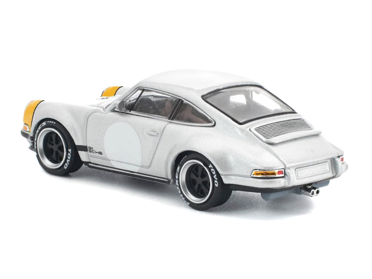 Singer 964 Silver Metallic with Yellow Front 1/64 Diecast Model Car by Pop Race-3