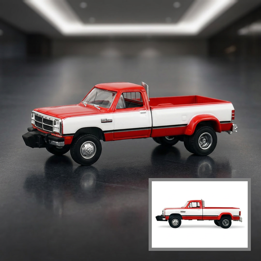 1993 Dodge Ram D350 Dually Red and White with Exhaust with Bumper Weights "Dually Drivers" Series 17 1/64 Diecast Model Car by Greenlight-0