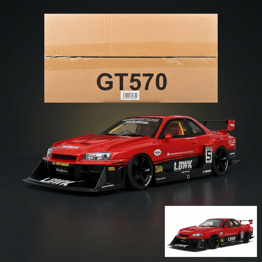 GT Spirit 1:18 2020 Nissan Skyline GT-R (R34) LB-Super Silhouette RHD #5 Red and Black