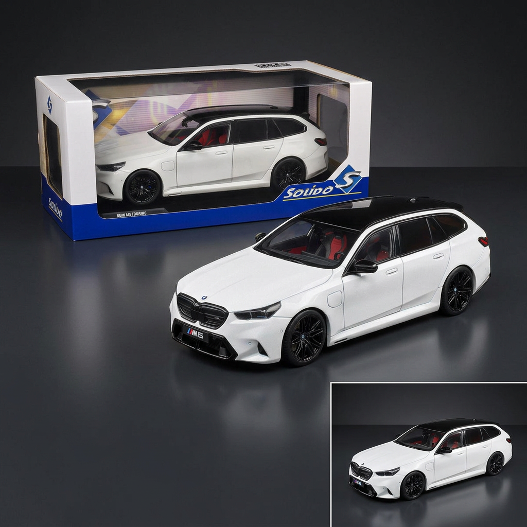 2025 BMW M5 Touring Alpine White with Black Top 1/18 Diecast Model Car by Solido