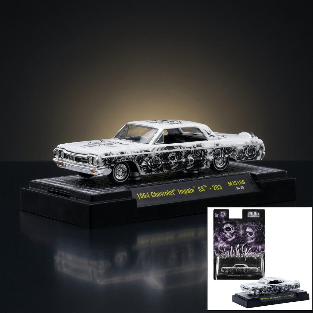 M2 Machines 1:64 1964 Chevrolet Impala SS Dia De Los Muertos White with Graphics