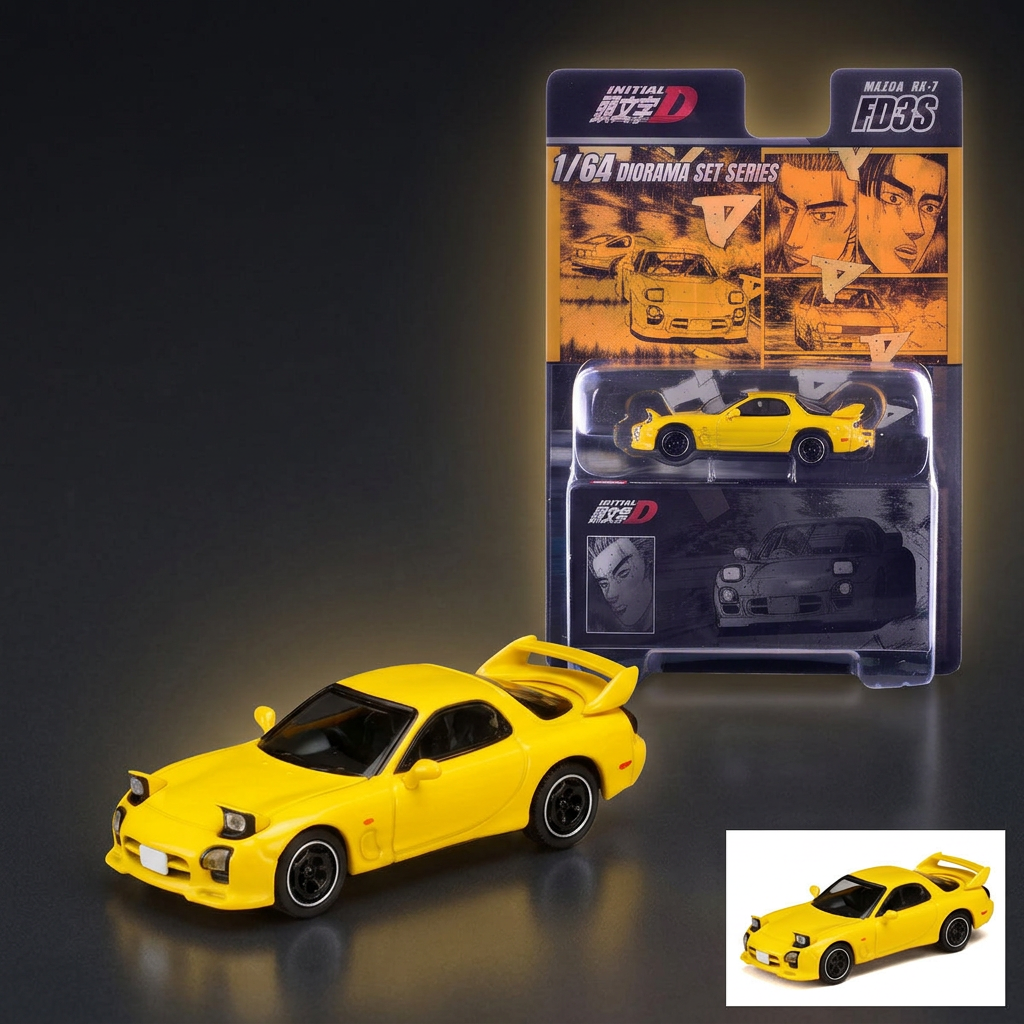 Hobby Japan 1:64 Mazda RX-7 FD3S RHD Initial D Diorama – Yellow