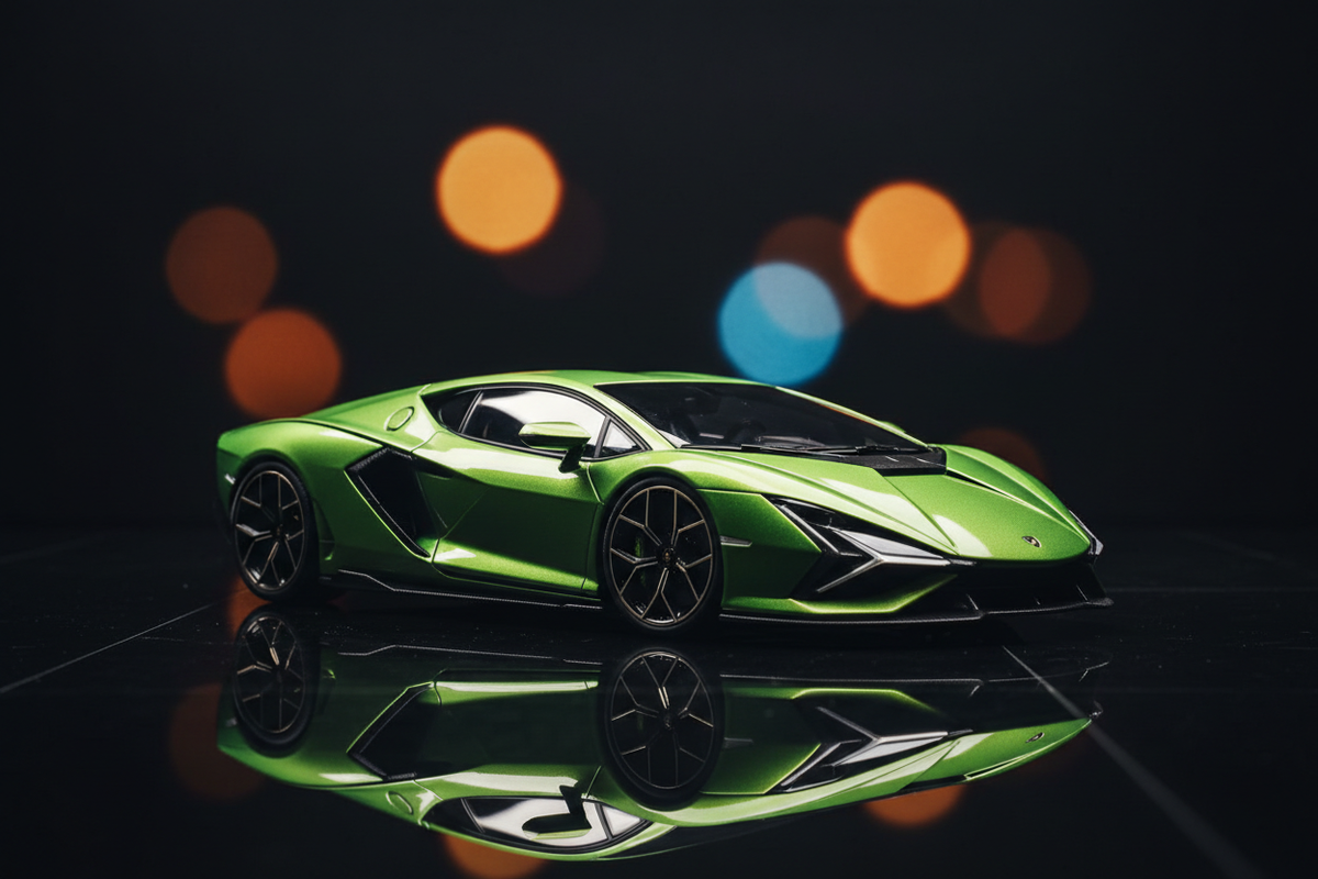 Cinematic diecast model car showroom image