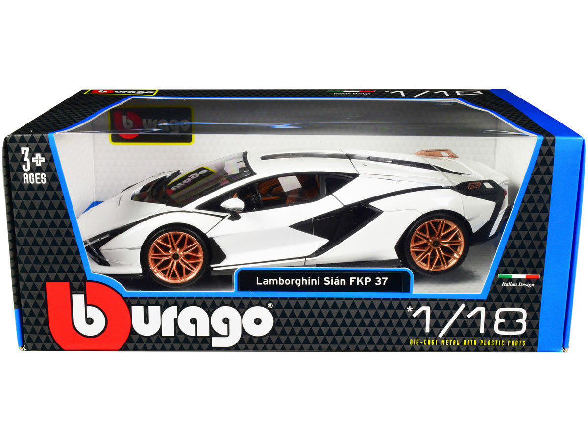 Lamborghini Sian FKP 37 1/18 Diecast Model Car White Copper Wheels by Bburago-0