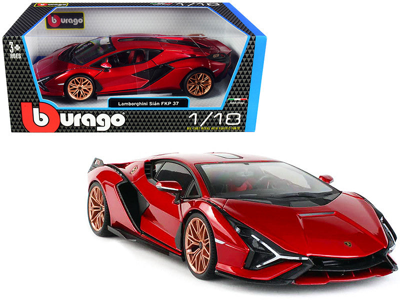 Lamborghini Sian FKP 37 Red Copper Wheels 1/18 Diecast Model Car Bburago-0