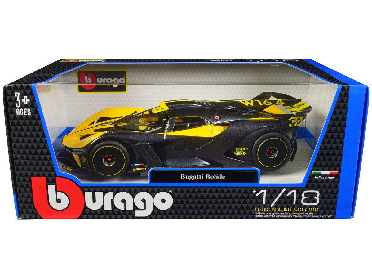 Bugatti Bolide 1/18 Diecast Model Car Yellow Carbon Gray Bburago-0