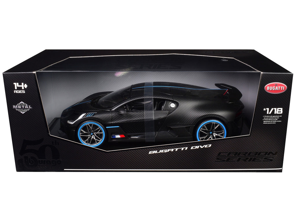 Bugatti Divo Carbon Fiber 1/18 Diecast Model Car Bburago 50th Anniversary-0