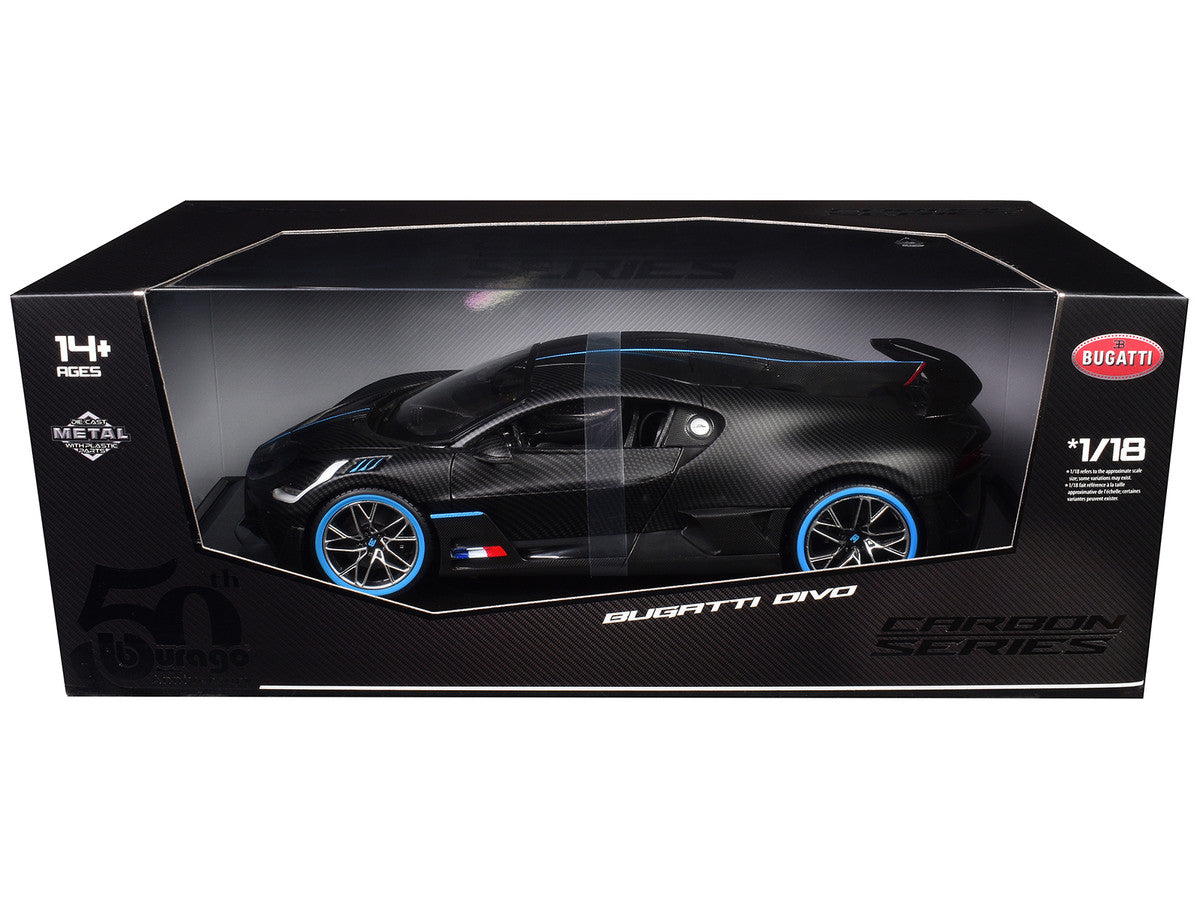 Bugatti Divo Carbon Fiber 1/18 Diecast Model Car Bburago 50th Anniversary-0