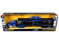 International Lonestar "BlackTop Transport" Open Car Hauler Blue Metallic with White Stripes and Graphics and 2019 Ford GT Blue Metallic with White Stripes "Transporters" Series 1/64 Diecast Models by Maisto-0