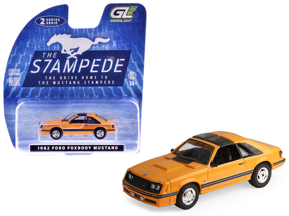 1982 Ford Foxbody Mustang Medium Vanilla Yellow with Black Top "The Mustang Stampede" Series 2 1/64 Diecast Model Car by Greenlight-4