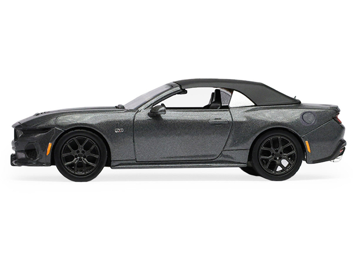 2024 Ford Mustang GT 5.0 Convertible Dark Matter Gray Metallic with Black Soft Top "Stampede" Series 2 1/64 Diecast Model Car by Greenlight-3