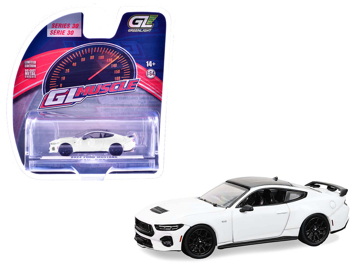 2024 Ford Mustang Oxford White with Black Top "GreenLight Muscle" Series 30 1/64 Diecast Model Car by Greenlight-4