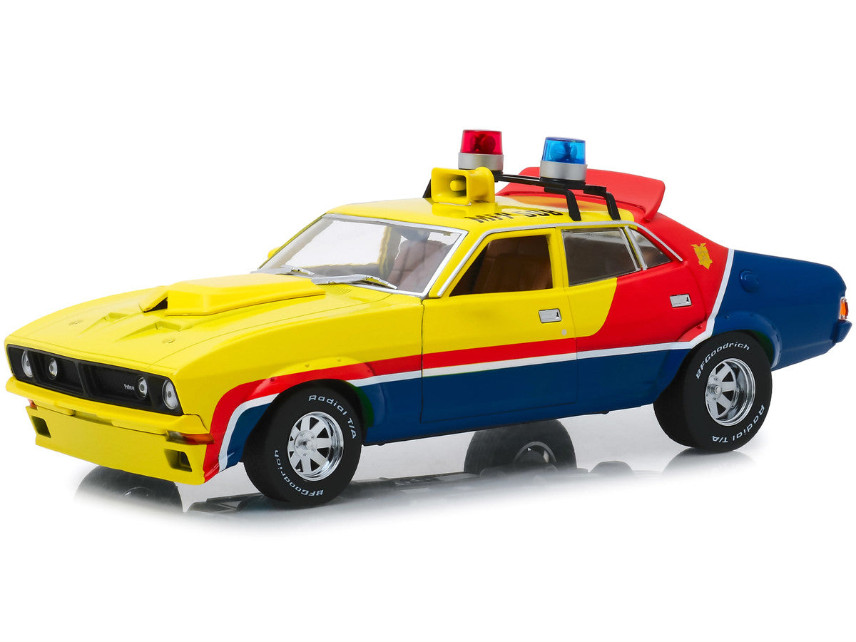 1974 Ford Falcon XB 4-Door Sedan RHD (Right Hand Drive) Yellow and Blue with Red Stripes "MFP 508" "First of the V8 Interceptors" (1979) Movie 1/18 Diecast Model Car by Greenlight-2