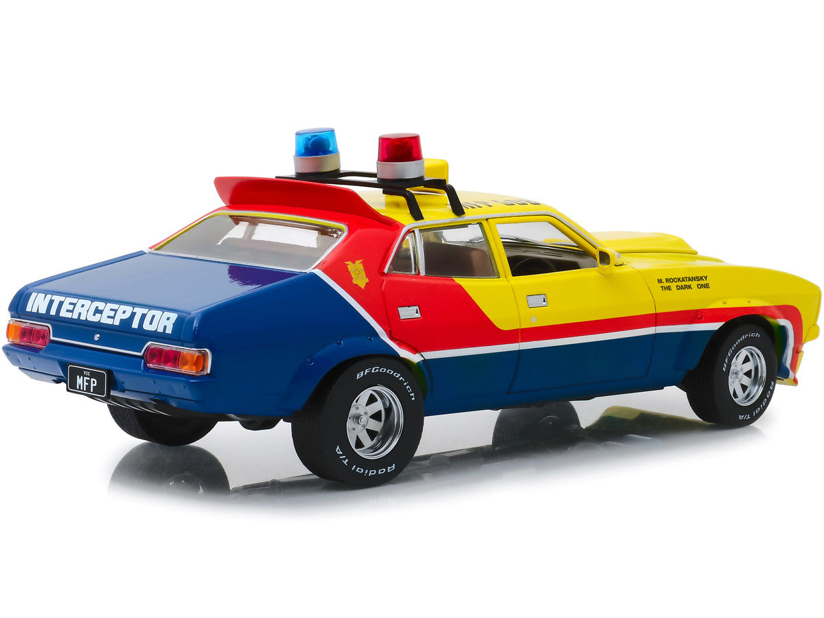 1974 Ford Falcon XB 4-Door Sedan RHD (Right Hand Drive) Yellow and Blue with Red Stripes "MFP 508" "First of the V8 Interceptors" (1979) Movie 1/18 Diecast Model Car by Greenlight-1