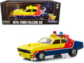 1974 Ford Falcon XB 4-Door Sedan RHD (Right Hand Drive) Yellow and Blue with Red Stripes "MFP 508" "First of the V8 Interceptors" (1979) Movie 1/18 Diecast Model Car by Greenlight-0