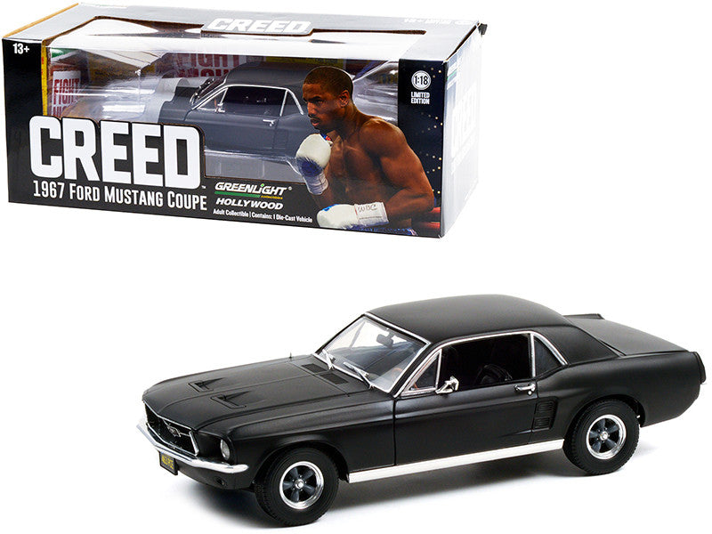 1967 Ford Mustang Coupe Matt Black (Adonis Creed's) "Creed" (2015) Movie 1/18 Diecast Model Car by Greenlight-0