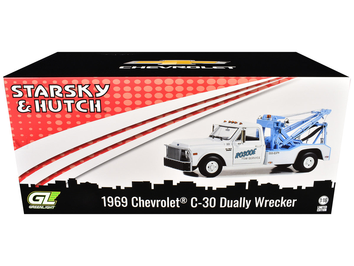 1969 Chevrolet C-30 Dually Wrecker Tow Truck "Roscoe Tow Service" White "Starsky and Hutch" (1975-1979) TV Series 1/18 Diecast Model Car by Greenlight-2