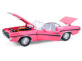 1970 Dodge Challenger R/T 440 Six Pack Panther Pink with Black Stripes White Top and White Interior 1/18 Diecast Model Car by Greenlight-0