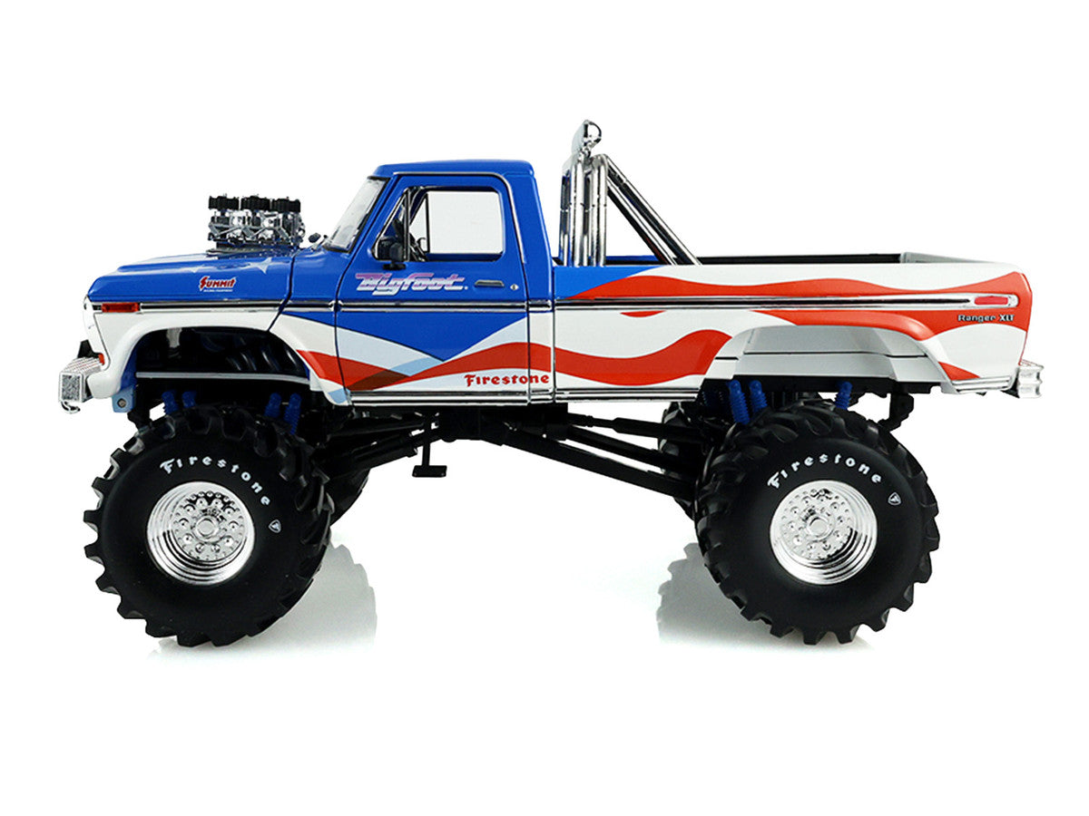 1979 Ford F-250 Monster Truck "Bigfoot USA 250 Tribute" Blue with USA Flag Graphics and Bob Chandler Standing Figure "Kings of Crunch" Series 1/18 Diecast Model Car by Greenlight-3
