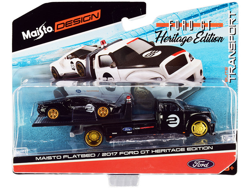 2017 Ford GT #2 Heritage Edition with Flatbed Truck Black "Elite Transport" Series 1/64 Diecast Model Cars by Maisto-0