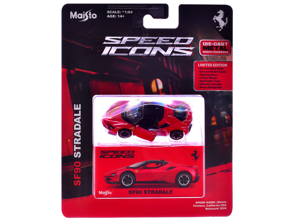 Ferrari SF90 Stradale Red with Black Top "Speed Icons" Series 1/64 Diecast Model Car by Maisto-2