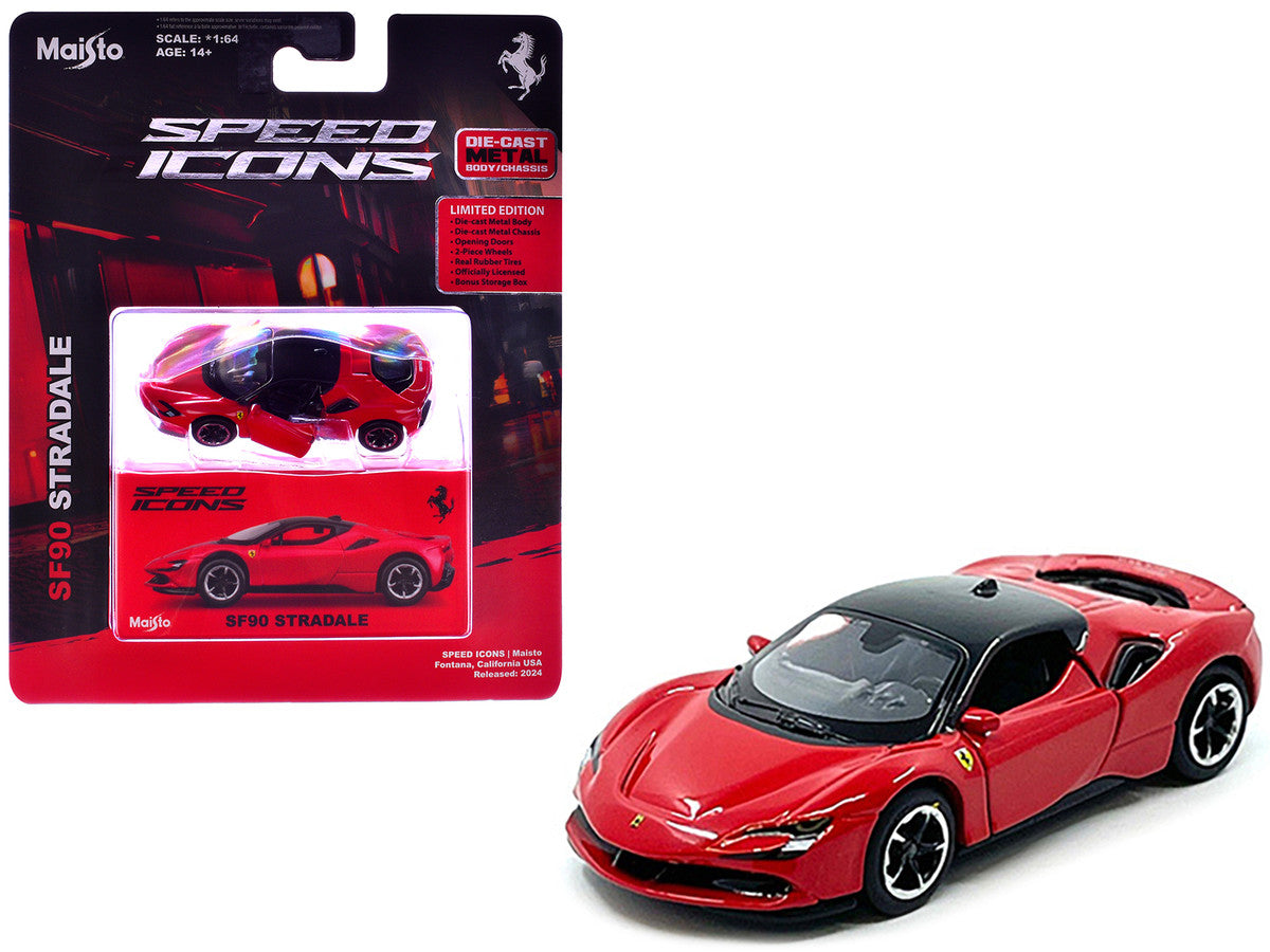 Ferrari SF90 Stradale Red with Black Top "Speed Icons" Series 1/64 Diecast Model Car by Maisto-0