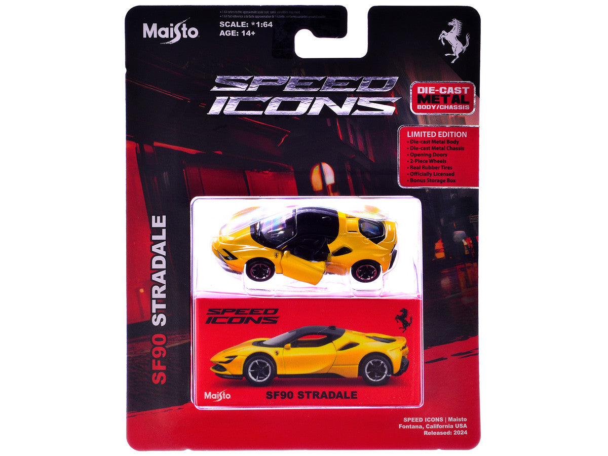 Ferrari SF90 Stradale Yellow with Black Top "Speed Icons" Series 1/64 Diecast Model Car by Maisto-2
