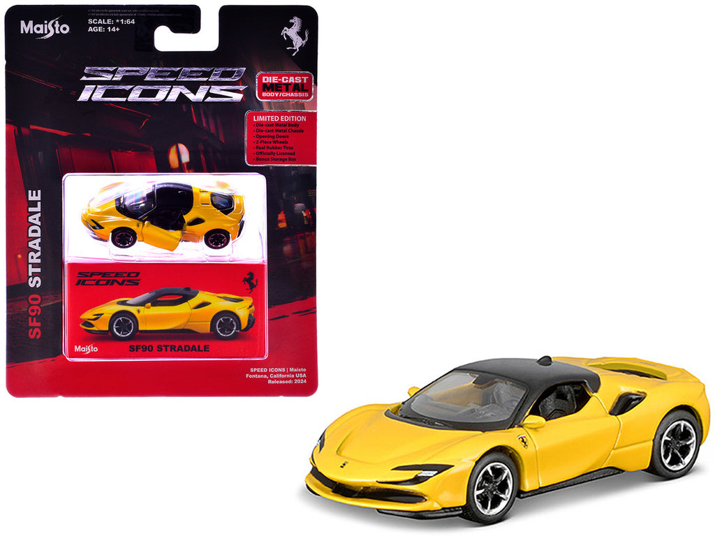 Ferrari SF90 Stradale Yellow with Black Top "Speed Icons" Series 1/64 Diecast Model Car by Maisto-0