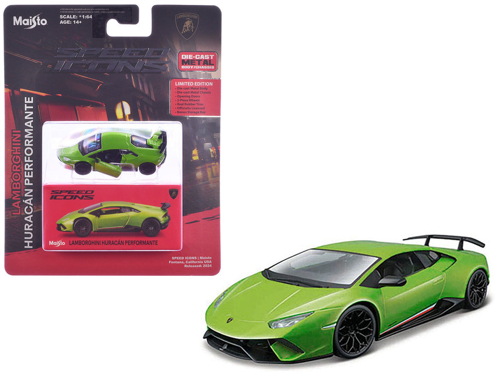 Lamborghini Huracan Performante Green "Speed Icons" Series 1/64 Diecast Model Car by Maisto-2