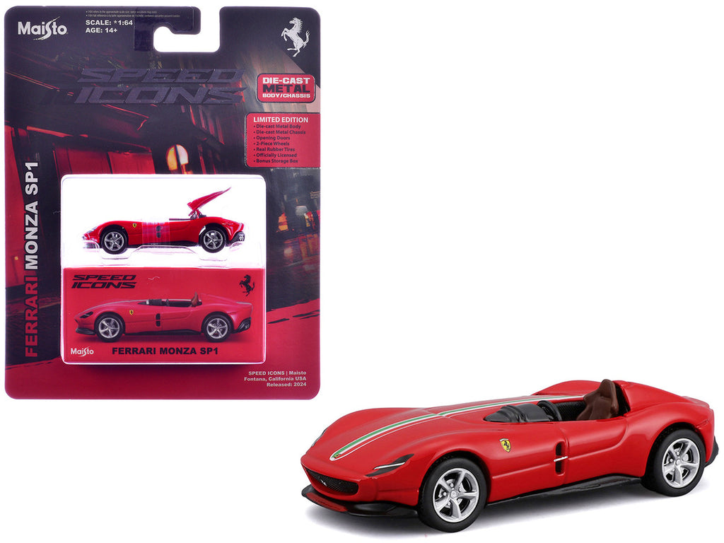 Ferrari Monza SP1 Red with Italian Flag Stripes "Speed Icons" Series 1/64 Diecast Model Car by Maisto-3