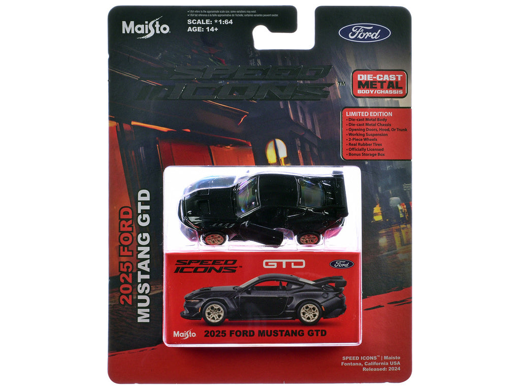 2025 Ford Mustang GTD Black Metallic "Speed Icons" Series 1/64 Diecast Model Car by Maisto-1