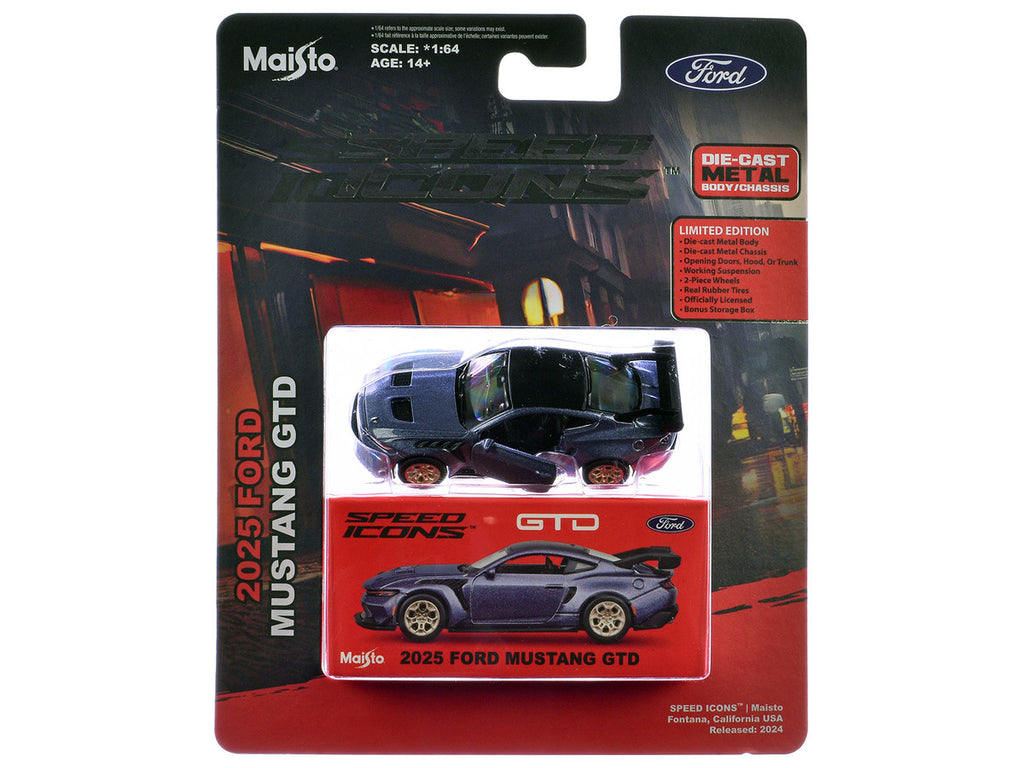 2025 Ford Mustang GTD Purple Metallic with Black Top "Speed Icons" Series 1/64 Diecast Model Car by Maisto-1