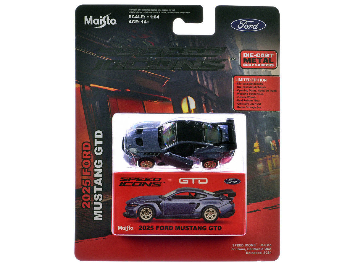 2025 Ford Mustang GTD Purple Metallic with Black Top "Speed Icons" Series 1/64 Diecast Model Car by Maisto-1