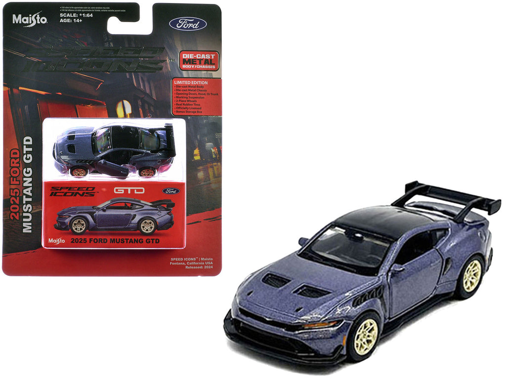 2025 Ford Mustang GTD Purple Metallic with Black Top "Speed Icons" Series 1/64 Diecast Model Car by Maisto-2