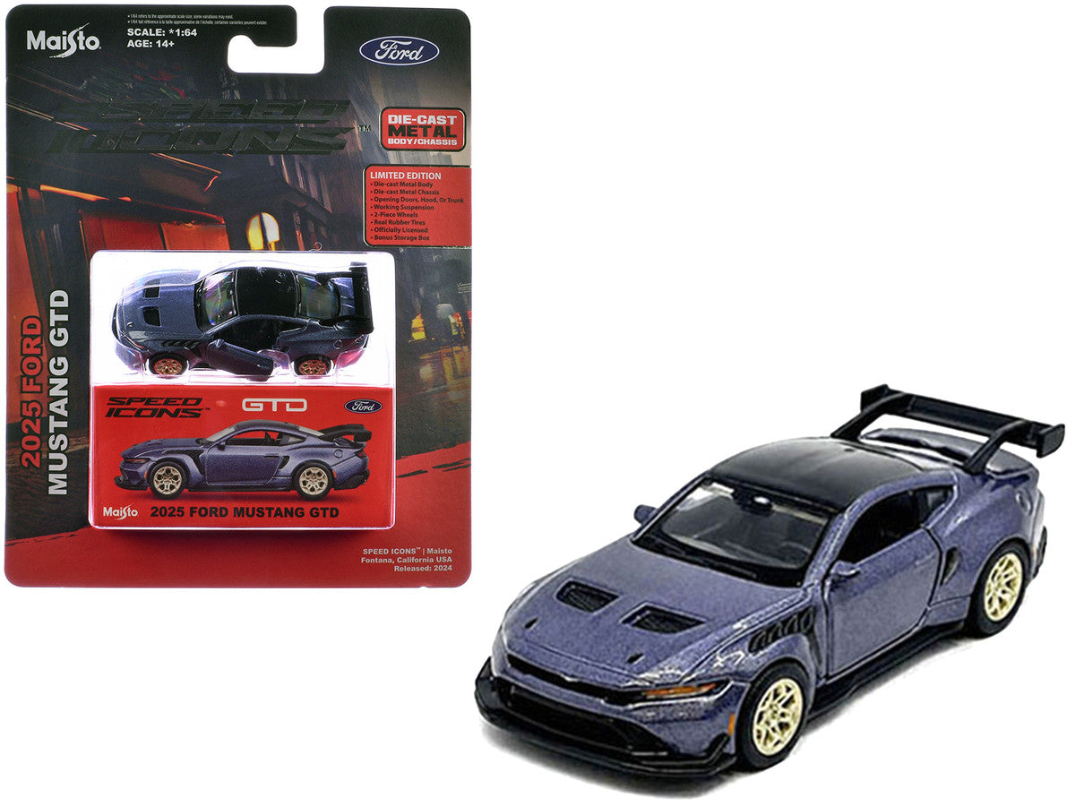 2025 Ford Mustang GTD Purple Metallic with Black Top "Speed Icons" Series 1/64 Diecast Model Car by Maisto-2