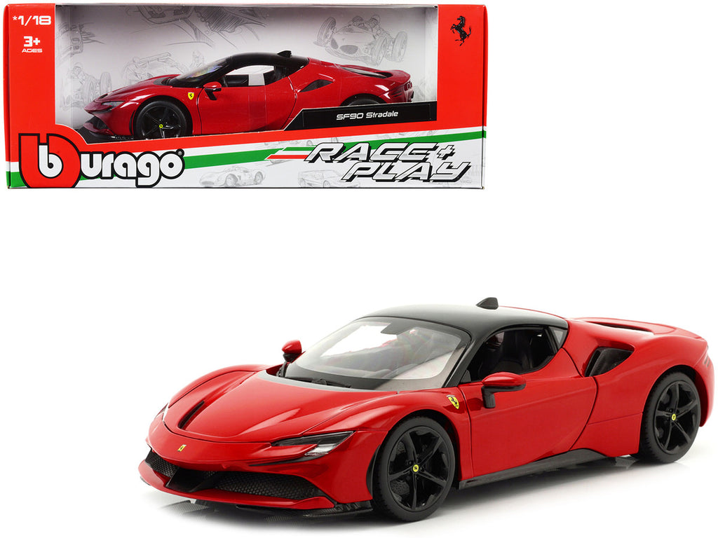 Bburago 1/18 Ferrari SF90 Stradale Red Black Top Diecast Model Car-0
