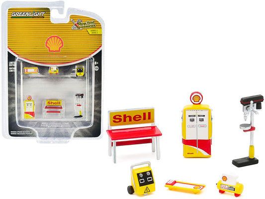 "Shell Oil" 6 piece Shop Tools Set "Shop Tool Accessories" Series 3 1/64 by Greenlight-0