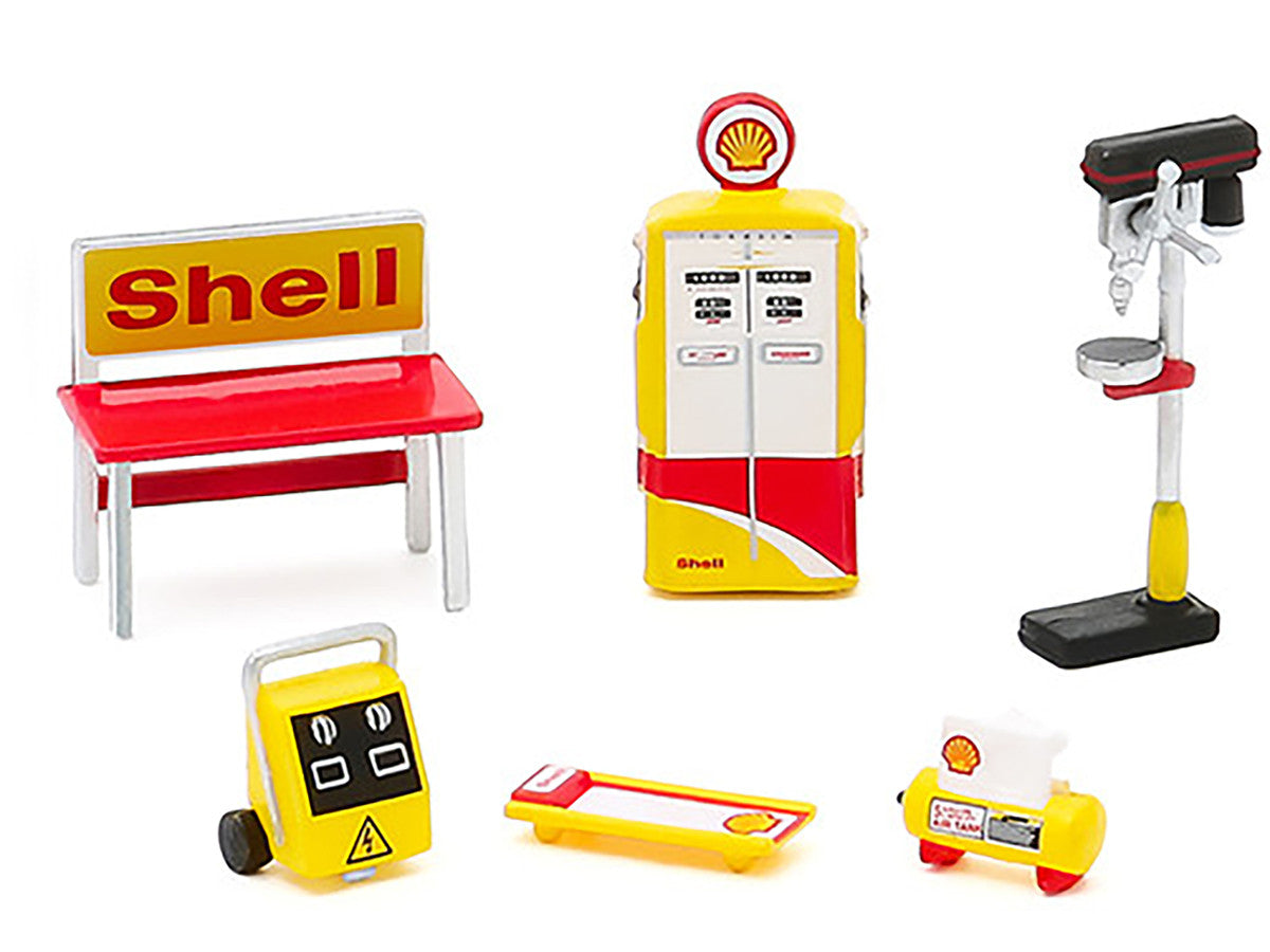 "Shell Oil" 6 piece Shop Tools Set "Shop Tool Accessories" Series 3 1/64 by Greenlight-1