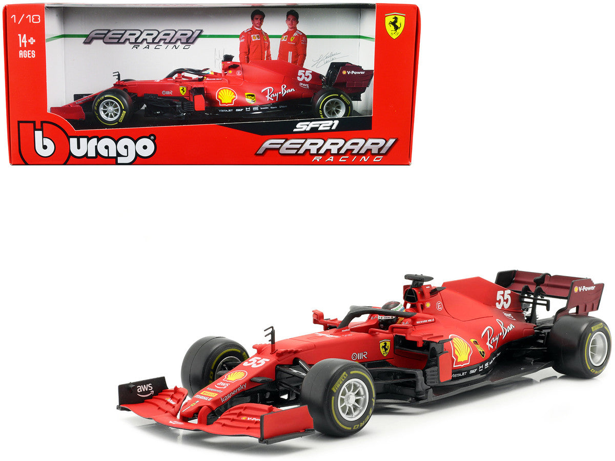 Ferrari SF21 #55 Carlos Sainz F1 1/18 Diecast Model Car by Bburago-0