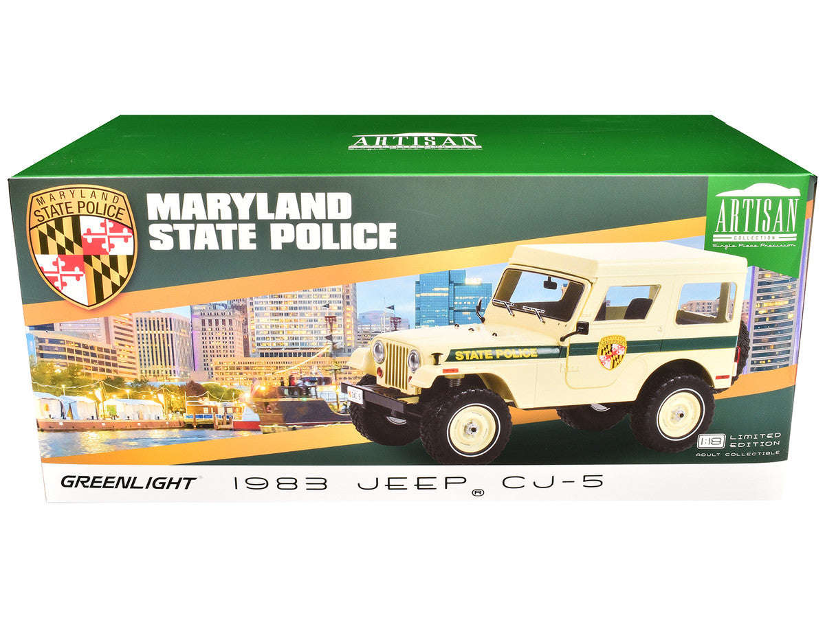 1983 Jeep CJ-5 Hardtop "Maryland State Police" Beige with Green Stripes "Artisan Collection" Series 1/18 Diecast Model Car by Greenlight-2