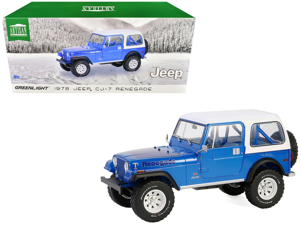 1978 Jeep CJ-7 Renegade Captain Blue Metallic with White Top "Artisan Collection" Series 1/18 Diecast Model Car by Greenlight-4