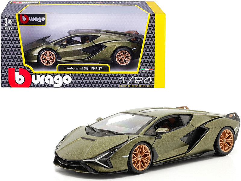 Lamborghini Sian FKP 37 1/24 Diecast Model Car Matt Green Copper Wheels-0