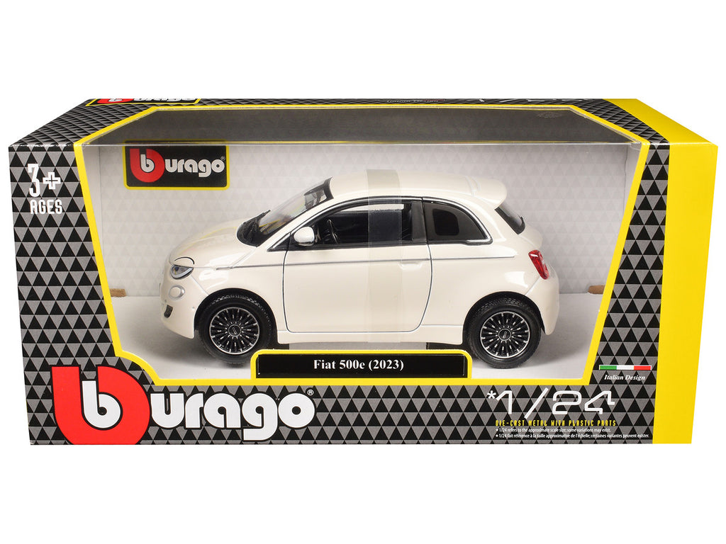 2023 Fiat 500e White 1/24 Diecast Model Car by Bburago Collectible-1