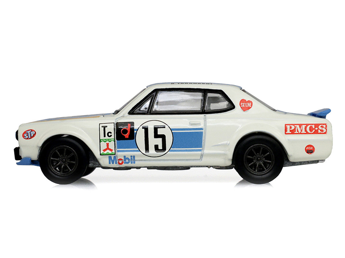1972 Nissan Skyline 2000 GT-R (KPGC10) RHD (Right Hand Drive) #15 Kunimitsu Takahashi "50th Victory" White with Blue Stripe "Tokyo Torque" Series 10 1/64 Diecast Model Car by Greenlight-1