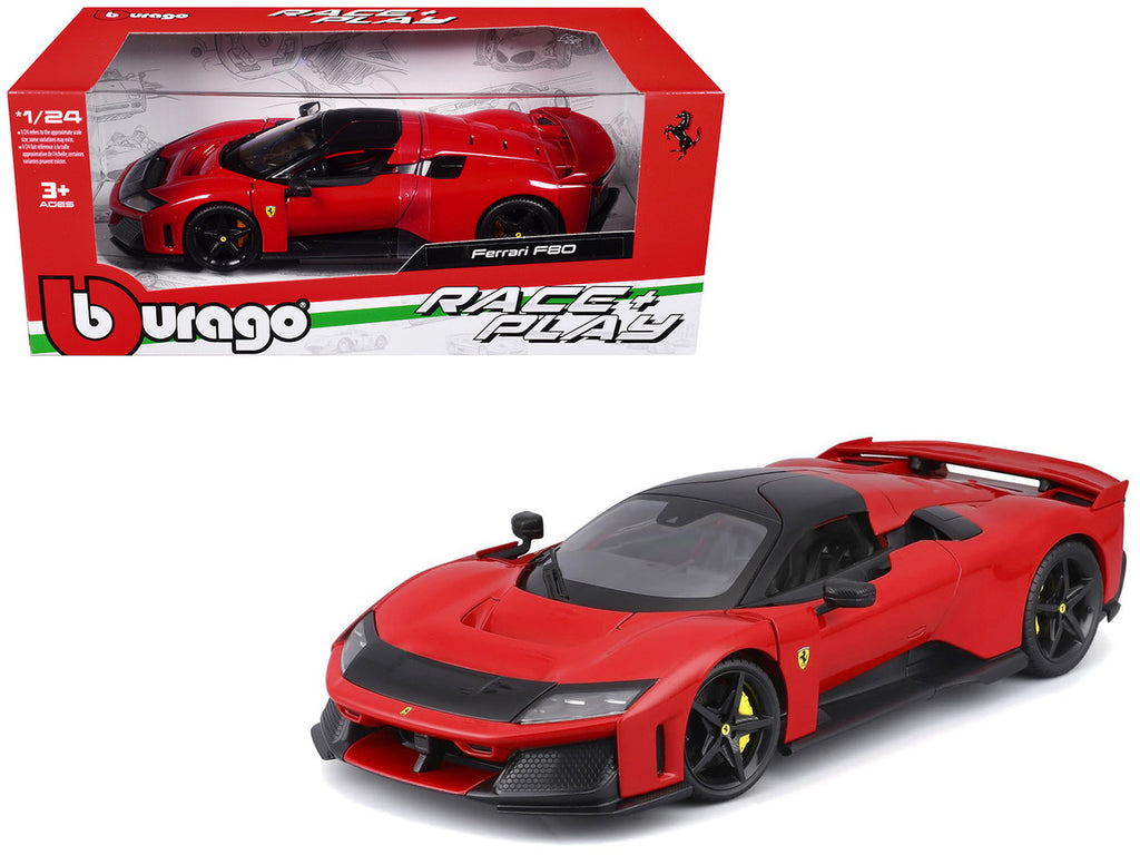 Bburago Ferrari F80 1/24 Diecast Model Car Red Black Top Race Play-4